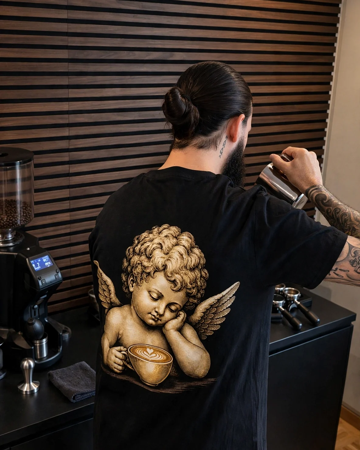 Live latte art demonstration in front of guests