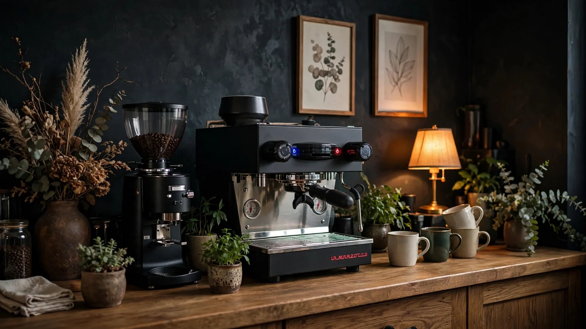 Espresso machine set up in a private home kitchen