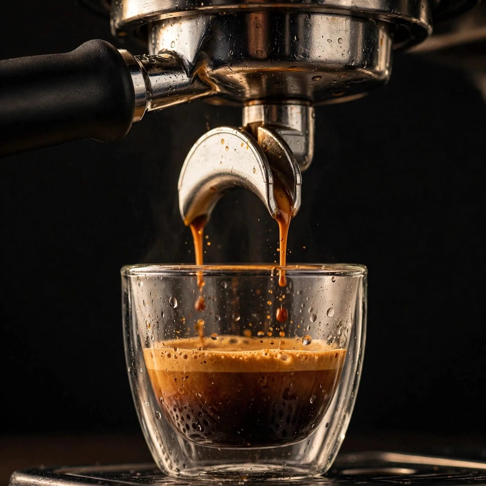 Espresso being extracted during a barista course